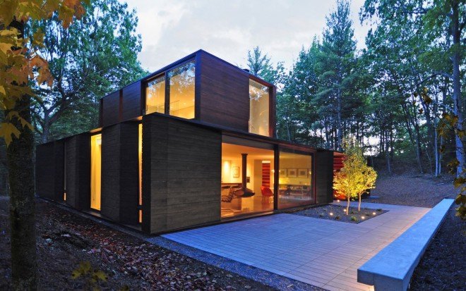 Pleated House by Johnsen Schemaling Architects, Wisconsin green roofed architecture, Door County architecture, charred timber architecture