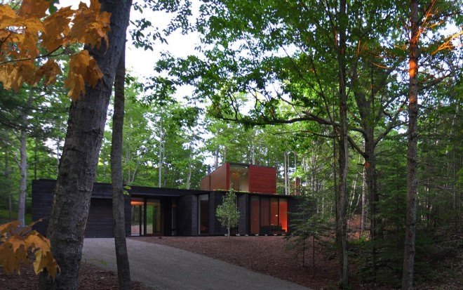 Pleated House by Johnsen Schemaling Architects, Wisconsin green roofed architecture, Door County architecture, charred timber architecture