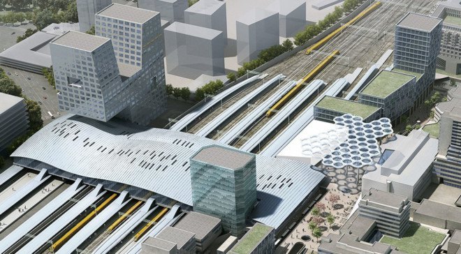 Stationsplein-Oost retail pavilion, Moederscheim Moonen Architects, retail pavilion, The Netherlands, transparent canopy, transportation hub, public transportation, bicycle storage, green architecture