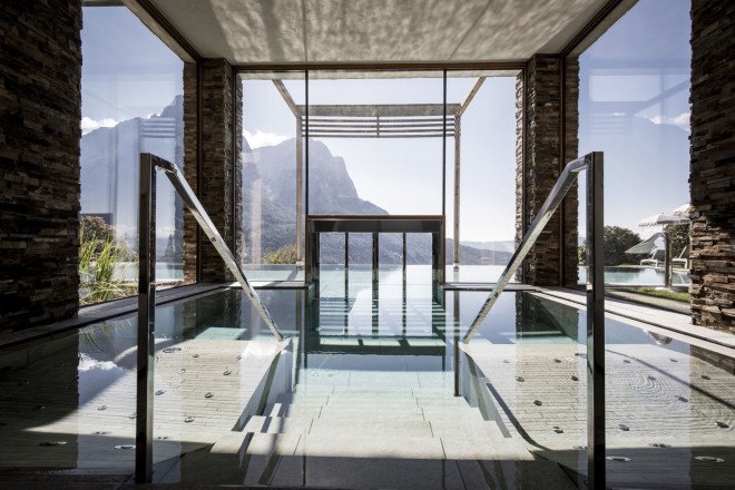 Valentinerhof hotel, noa* network of architecture, green hotel natural materials, traditional building techniques, infinity pool, swimming pool, spa center, wellness center, green architecture