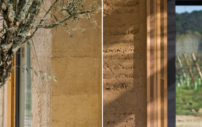 Blaanc, Vineyard House, Montijo, rammed earth, rammed earth walls, vineyard architecture, vineyard, earth walls, solar shading