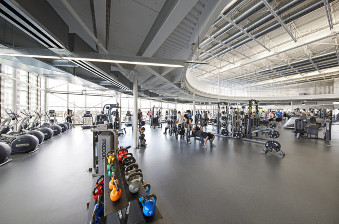 Active Living Centre, University of Manitoba Active Living Centre, Active Living Centre by Cibinel Architecture and Batteríið Architects, Batteríið Architects, Cibinel Architecture, architecture, design, sports facility design, gym design, sports facility architecture, gym architecture, weights, exercise equipment