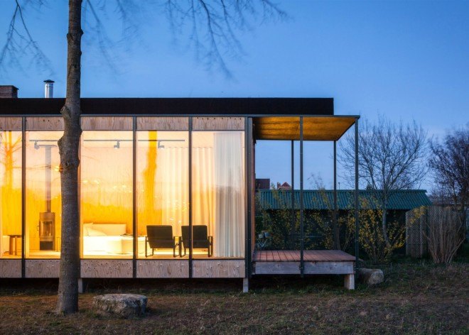 Architecture studio GAFPA, weekend house wachtebeke, architecture, belgian architecture, belgian holiday home, japanese home design, minimalist design, transportable homes, plywood walls, japanese design, plywood materials, spiral staircase