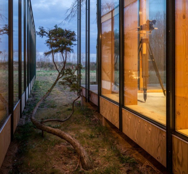 Architecture studio GAFPA, weekend house wachtebeke, architecture, belgian architecture, belgian holiday home, japanese home design, minimalist design, transportable homes, plywood walls, japanese design, plywood materials, spiral staircase