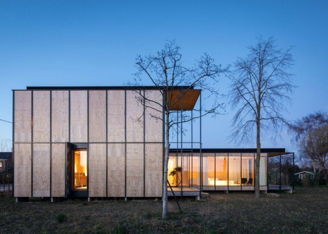 Architecture studio GAFPA, weekend house wachtebeke, architecture, belgian architecture, belgian holiday home, japanese home design, minimalist design, transportable homes, plywood walls, japanese design, plywood materials, spiral staircase