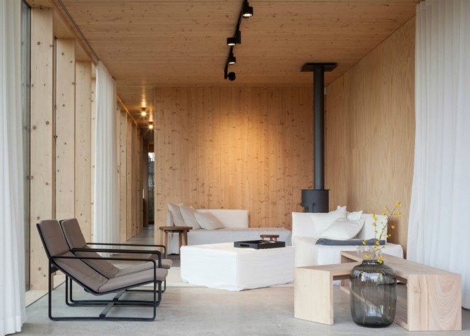 Architecture studio GAFPA, weekend house wachtebeke, architecture, belgian architecture, belgian holiday home, japanese home design, minimalist design, transportable homes, plywood walls, japanese design, plywood materials, spiral staircase
