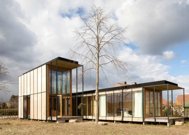 Architecture studio GAFPA, weekend house wachtebeke, architecture, belgian architecture, belgian holiday home, japanese home design, minimalist design, transportable homes, plywood walls, japanese design, plywood materials, spiral staircase