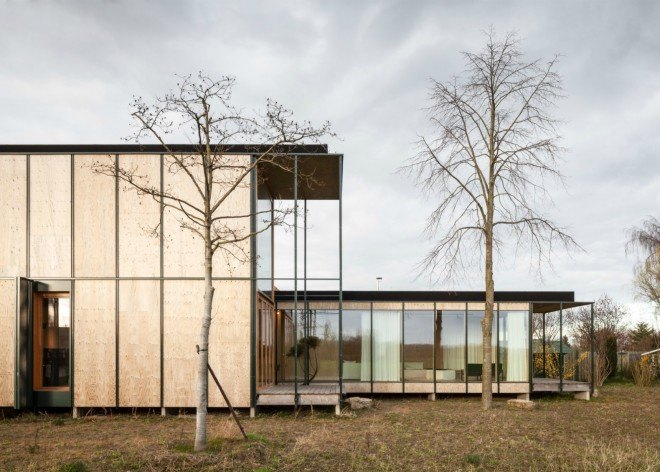 Architecture studio GAFPA, weekend house wachtebeke, architecture, belgian architecture, belgian holiday home, japanese home design, minimalist design, transportable homes, plywood walls, japanese design, plywood materials, spiral staircase