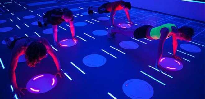 Asphalt Green, arcade gym, led gym lights, pavigym, neon gym workout, disco gym, futuristic gym, prama workout, prama lights, LED lighting, led lit gyms, Upper East Side gym, ues workout, ues gym, gym design, futuristic gym nyc, nyc gyms, disco workout, disco lights, nyc gyms