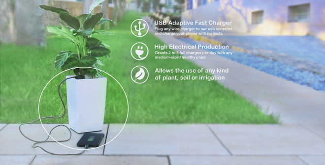 bioo, indiegogo, photosynthesis, planter pot with usb charger, electricity from plants, portable phone charger, crowdfunding, Arkyne Technologies, spain, barcelona