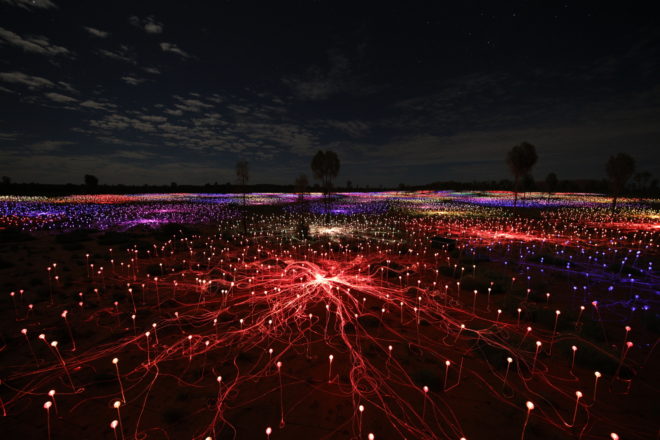 bruce munro, field of light, fiber optic, light installation, light art, desert lights, Tili Wiru Tjuta Nyakutjaku, uluru, field of light 2016, australia