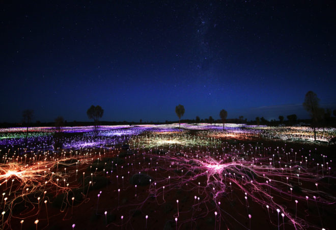 bruce munro, field of light, fiber optic, light installation, light art, desert lights, Tili Wiru Tjuta Nyakutjaku, uluru, field of light 2016, australia