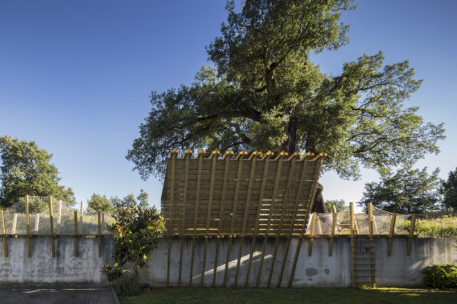 Martial Marquet, Saperlipopette les Architecte, treehouse, Portugal, Casa No Muro, floating architecture, pine wood, natural light, green architecture, timber structure
