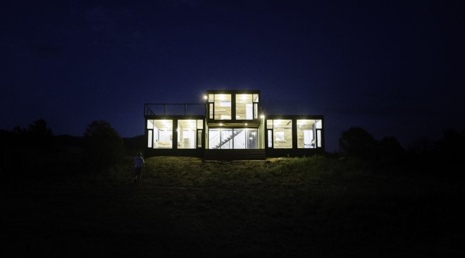 Canon City Container Cabin, Brad Tomecek, container homes, glazed container cabin, Colorado container cabin, container cabin reflects southern colorado sky, Tomecek Studio