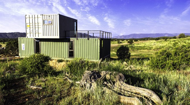 Canon City Container Cabin, Brad Tomecek, container homes, glazed container cabin, Colorado container cabin, container cabin reflects southern colorado sky, Tomecek Studio