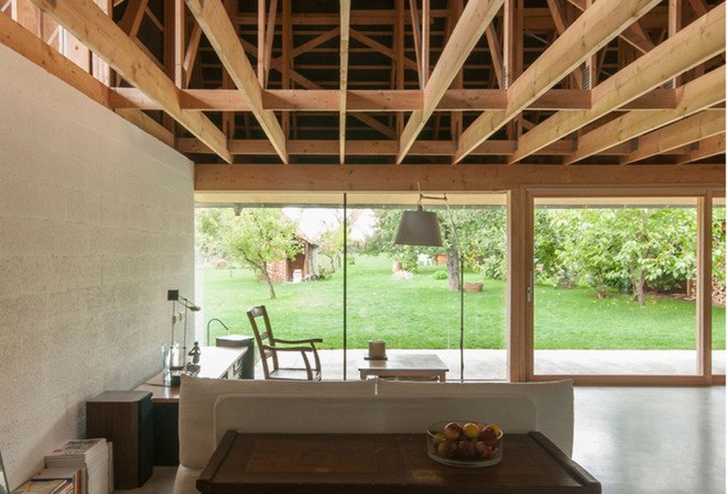 Disneyland house, France, retirement home, mountain home, pitched roof, gabled roof, timber house, GENS: Association Libérale d'Architecture, timber architecture, green architecture, natural light