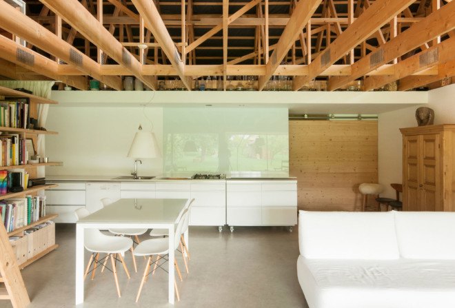 Disneyland house, France, retirement home, mountain home, pitched roof, gabled roof, timber house, GENS: Association Libérale d'Architecture, timber architecture, green architecture, natural light