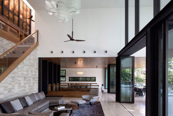 Gallop House, Singapore, timber-clad house, Formwerks Architects, timber screens, wooden louvers, locally sourced wood, treehouse, swimming pool, green architecture