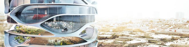 Gran Mediterraneo tower, green tower, Tel Aviv, glass skyscraper, Israel, David Tajchman, automated car park, automated parking, green skyscraper, green architecture, mirrored glass, community garden, driverless cars