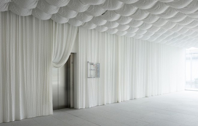 earthquake-resistant architecture in Japan, Kengo Kuma architecture, Greenbiz architecture, Greenbiz by Komatsu Seiren, CABKOMA Strand Rod by Komatsu Seiren, carbon fiber strands, earthquake-resistant carbon fiber, Komatsu Seiren Fabric laboratory fa-bo by Kengo Kuma