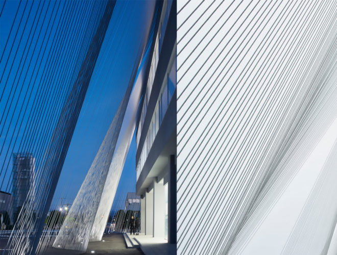 earthquake-resistant architecture in Japan, Kengo Kuma architecture, Greenbiz architecture, Greenbiz by Komatsu Seiren, CABKOMA Strand Rod by Komatsu Seiren, carbon fiber strands, earthquake-resistant carbon fiber, Komatsu Seiren Fabric laboratory fa-bo by Kengo Kuma
