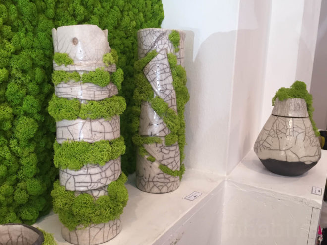 Moss, mossmania, interior design, moss design, green walls, 2016 Milan Design, green design, Milan Design Week, milan furniture, renewable design, moss art, living design, botanical, green furniture, biophilic interior, biophilic design, gardens, interior gardens, moss art, moss covered vase, raku pottery, japanese pottery, moss covered pottery, moss ceramics, japanese ceramics, ceramics