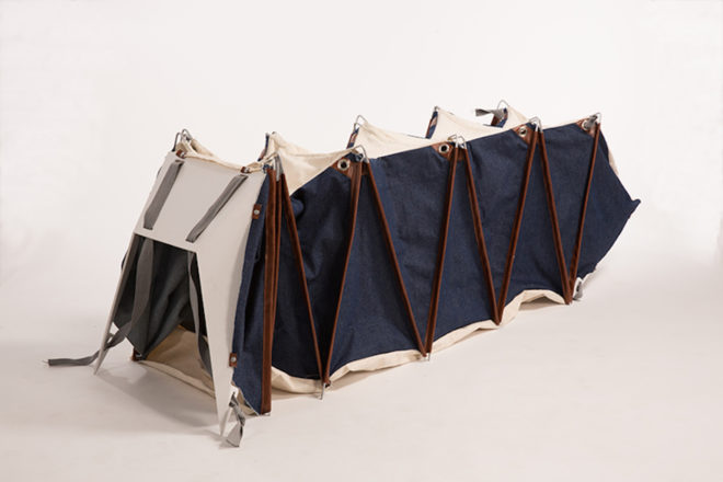 Bezalel Academy of Arts and Design Jerusalem student designs, David Shatz, David Shatz designs, Melina by David Shatz, accordion style tent, tent backpack