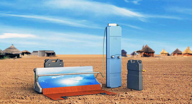 parabosol, portable water treatment, water treatment system, water purification, access to clean water, clean drinking water, water issues, solar-powered water treatment, parabolic mirror, Hakan Gürsu, Designnobis