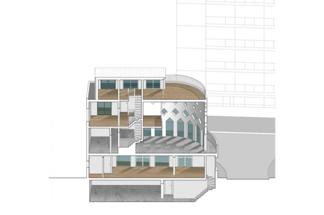 Queen Adelaide, Sam Jacob Studio, FAT Architects, postmodernism, London, curved walls, green architecture, green renovation, nursery
