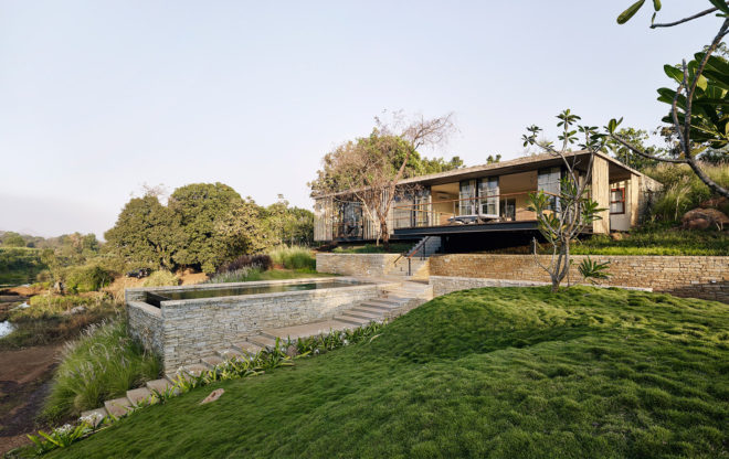 Riparian House by Architecture Brio, Western Ghats architecture, Architecture Brio, Riparian House in India, site-sensitive design in India, green-roofed architecture in India
