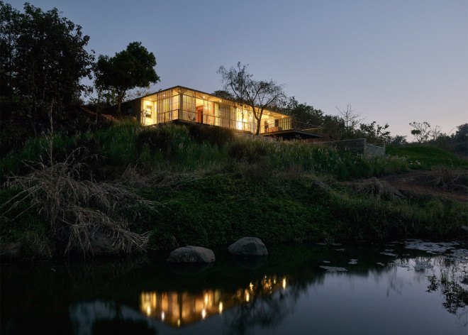 Riparian House by Architecture Brio, Western Ghats architecture, Architecture Brio, Riparian House in India, site-sensitive design in India, green-roofed architecture in India
