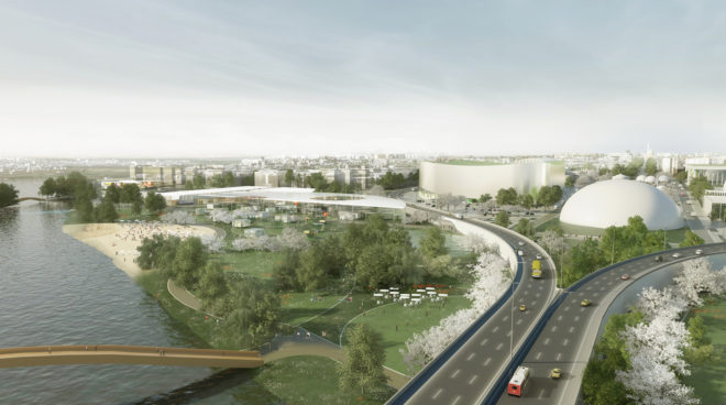 RFK Stadium redesign, RFK Campus Future by OMA, RFK Campus in DC, waterfront design in Washington DC, new stadium in Washington DC, urban design along the Anacostia River