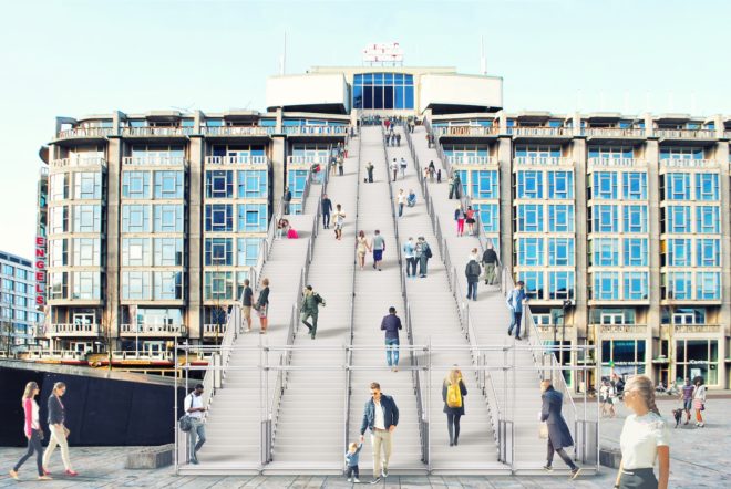 The Stairs by MVRDV, Rotterdam celebrates the city, Rotterdam 75th year of reconstruction, Groot Handelsgebouw, Rotterdam Central Station stairs, Rotterdam Central Station installation