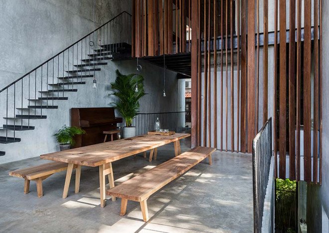 Nishizawa Architects, Thong House, Saigon, Vietnam, concrete, wood, Vietnamese architecture, natural lighting, green architecture, natural ventilation, flexible spaces