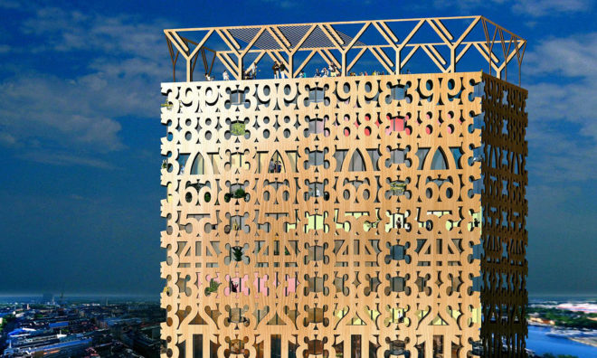 Anders Berensson Architects, Stockholm, wooden skyscraper, wooden structure, Sweden, wooden tower, wooden facade, cross-laminated timber, green architecture, rooftop terrace, solar gain, tall structures