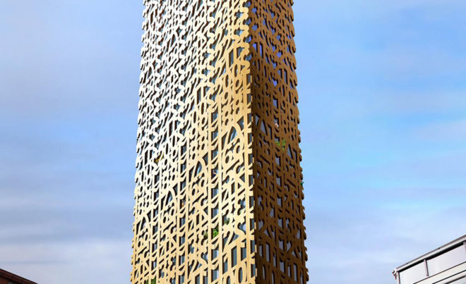 Anders Berensson Architects, Stockholm, wooden skyscraper, wooden structure, Sweden, wooden tower, wooden facade, cross-laminated timber, green architecture, rooftop terrace, solar gain, tall structures