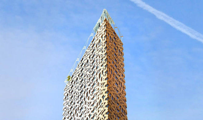 Anders Berensson Architects, Stockholm, wooden skyscraper, wooden structure, Sweden, wooden tower, wooden facade, cross-laminated timber, green architecture, rooftop terrace, solar gain, tall structures