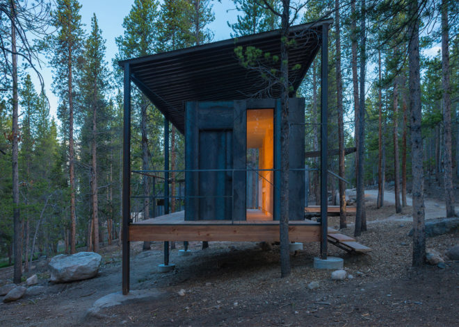 outward bound, cabins, university of colorado denver, architecture students, sustainable cabin, wood, steel, wilderness shelter, dormitories