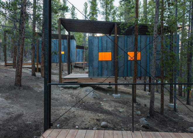 outward bound, cabins, university of colorado denver, architecture students, sustainable cabin, wood, steel, wilderness shelter, dormitories