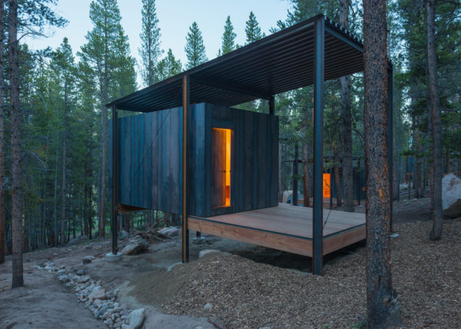 outward bound, cabins, university of colorado denver, architecture students, sustainable cabin, wood, steel, wilderness shelter, dormitories