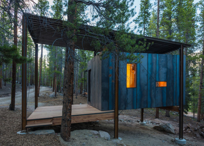 outward bound, cabins, university of colorado denver, architecture students, sustainable cabin, wood, steel, wilderness shelter, dormitories