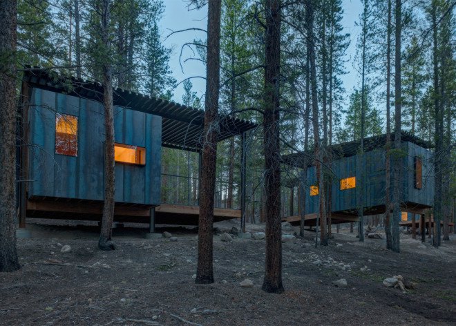 outward bound, cabins, university of colorado denver, architecture students, sustainable cabin, wood, steel, wilderness shelter, dormitories