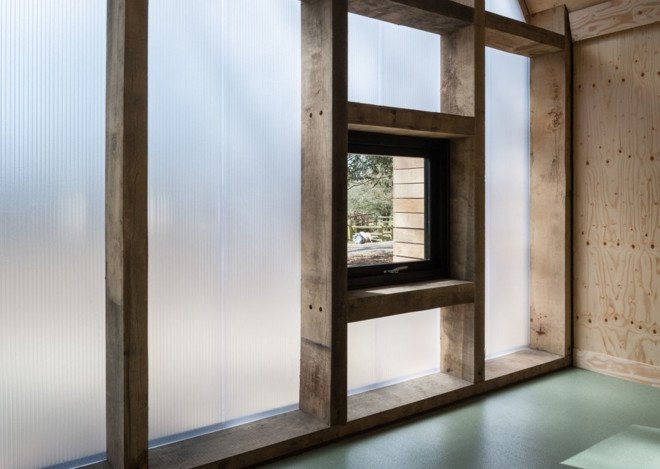 Wolfson Tree Management Center and Mess Building, The National Arboretum, Invisible Studio Architects, BuroHappold, timber structure, locally sourced timber, polycarbonate panels, natural light, pitched roof