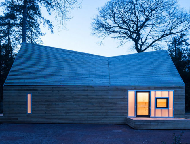 Wolfson Tree Management Center and Mess Building, The National Arboretum, Invisible Studio Architects, BuroHappold, timber structure, locally sourced timber, polycarbonate panels, natural light, pitched roof