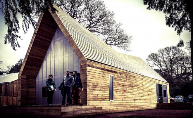 Wolfson Tree Management Center and Mess Building, The National Arboretum, Invisible Studio Architects, BuroHappold, timber structure, locally sourced timber, polycarbonate panels, natural light, pitched roof