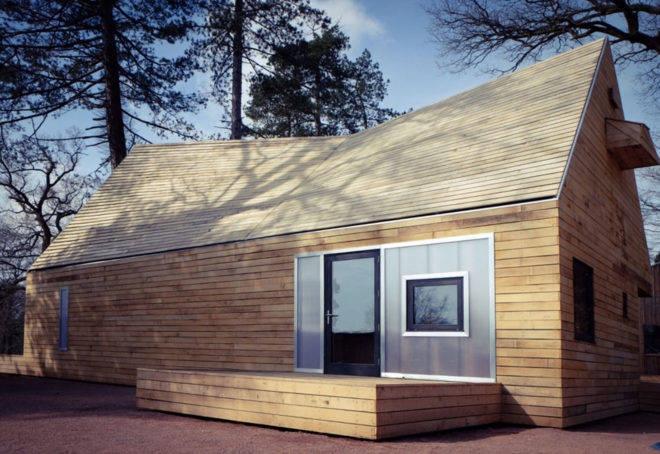 Wolfson Tree Management Center and Mess Building, The National Arboretum, Invisible Studio Architects, BuroHappold, timber structure, locally sourced timber, polycarbonate panels, natural light, pitched roof