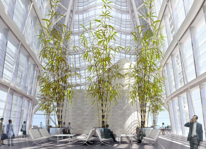Wuhan Greenland Center, green tower, glass tower, China, world's tallest building, supertall buildings, Adrian Smith + Gordon Gill Architecture, glass facade glass tower, mixed use buildings, greywater reuse, energy-efficient lighting
