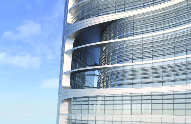 Wuhan Greenland Center, green tower, glass tower, China, world's tallest building, supertall buildings, Adrian Smith + Gordon Gill Architecture, glass facade glass tower, mixed use buildings, greywater reuse, energy-efficient lighting