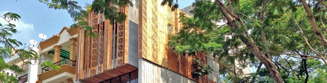 Nishizawa Architects, Thong House in Saigon, concrete and wood house in Vietnam, Vietnamese architecture, house with leaf patterns in Saigon