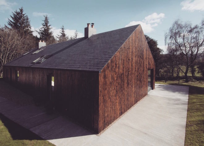 Blakeburn Cottage by A449 Architects, scorched larch facade, Scottish architecture, RIAS RIBA Awards 2016 shortlist, Blakeburn refurbishment, Satire Society Housing Design Awards 2016